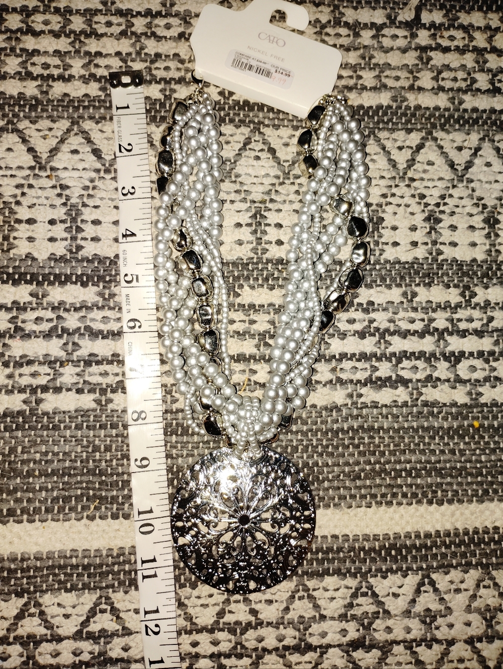 Cato Silver and Pewter Multi-Strand Pearl Pendant Necklace